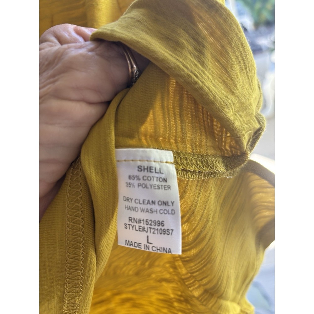 Tulip B Slub Knit Shirt Women's Large Mustard Yellow Cotton Cold Shoulder V-Neck - Picture 7 of 8